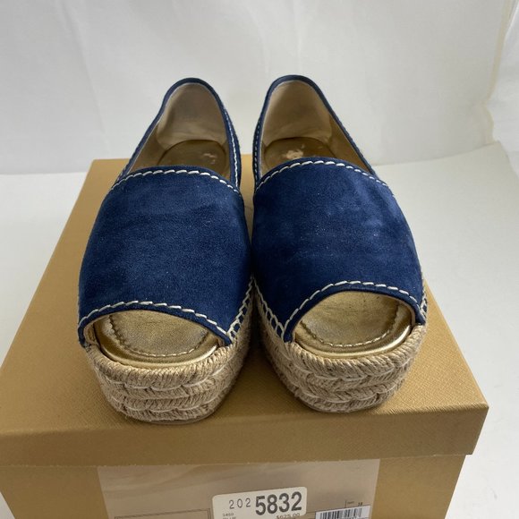 PRADA 31121 BLUE SUEDE PEEP TOE PLATFORM ESPADRILLE SZ 38 - Picture 3 of 7